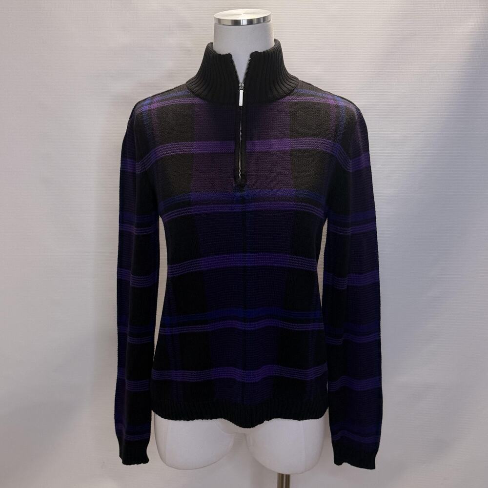 Vintage Lauren Ralph Lauren Sweater Womens Medium Purple Plaid Half Zip 90s